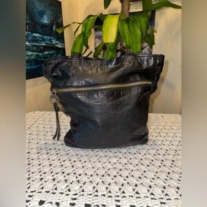 Vintage Margot New York  Shoulder Bag Black Leather Purse with brass engines.